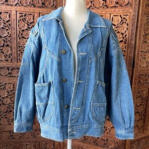 Vintage 80s Retro Classic Blue Jean Denim Aviator Style Jacket Coat DolmanSleeve